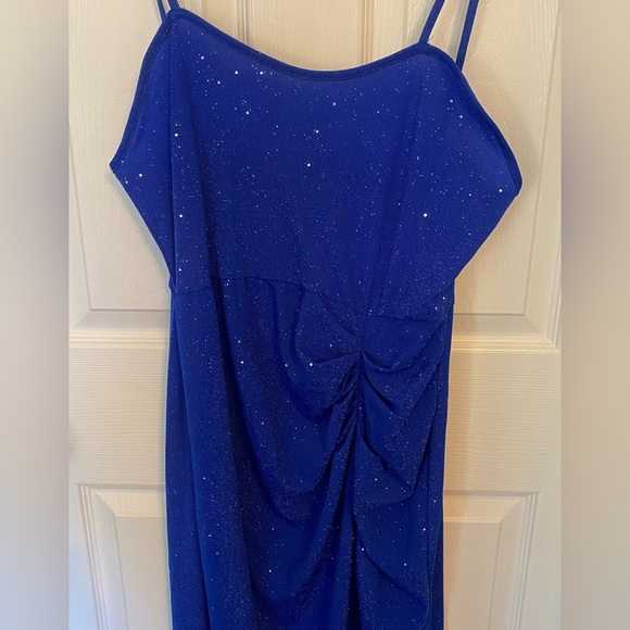 Vibrant Blue Sparkling Thin Strap Cocktail Dress Poly Blend SHEIN Sz XL/12 - Picture 2 of 9